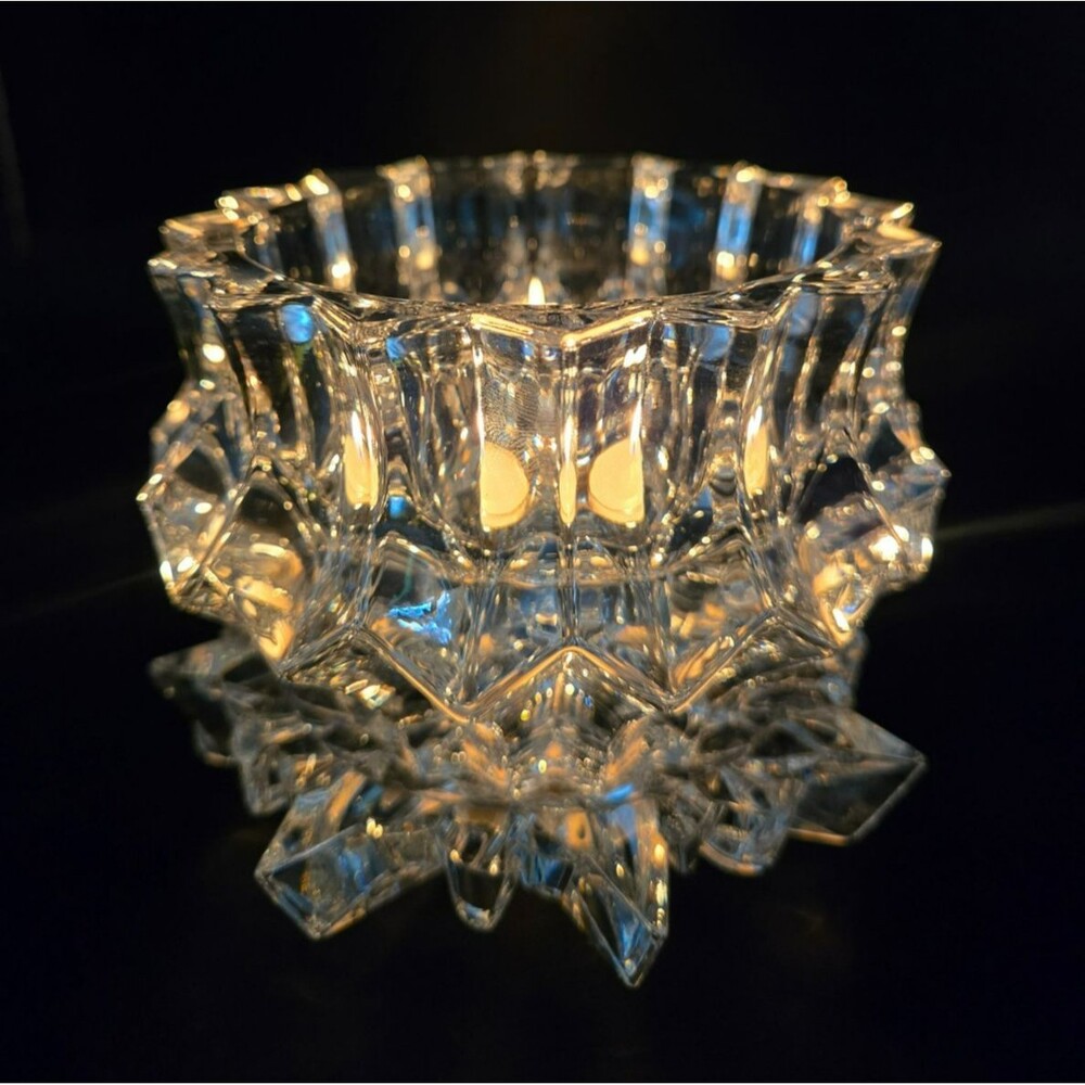 Vintage 2-Piece Heavy Clear Crystal Votive Tealight Candle Holder & Starburst